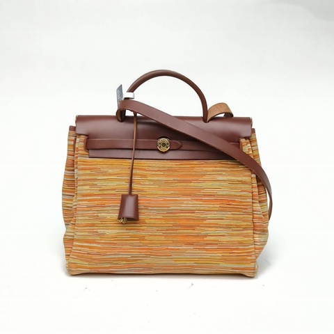 HERMES Herbag31愛馬仕紅Hunter牛皮/羊切皮框F金扣