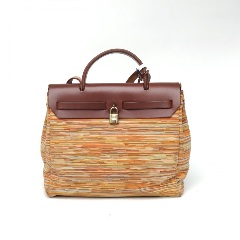 HERMES Herbag31愛馬仕紅Hunter牛皮/羊切皮框F金扣-2