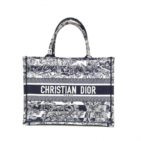 DIOR BookTote中號墨藍色帆布2022動物園老虎刺繡