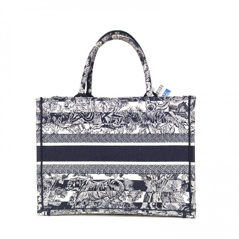 DIOR BookTote中號墨藍色帆布2022動物園老虎刺繡-2