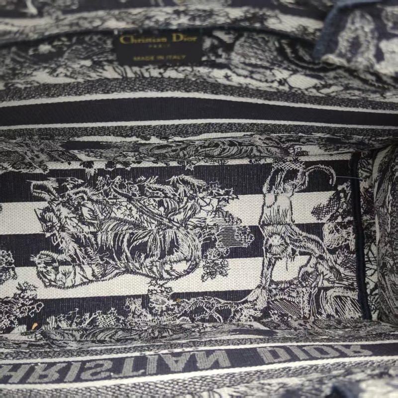 DIOR BookTote中號墨藍色帆布2022動物園老虎刺繡-4