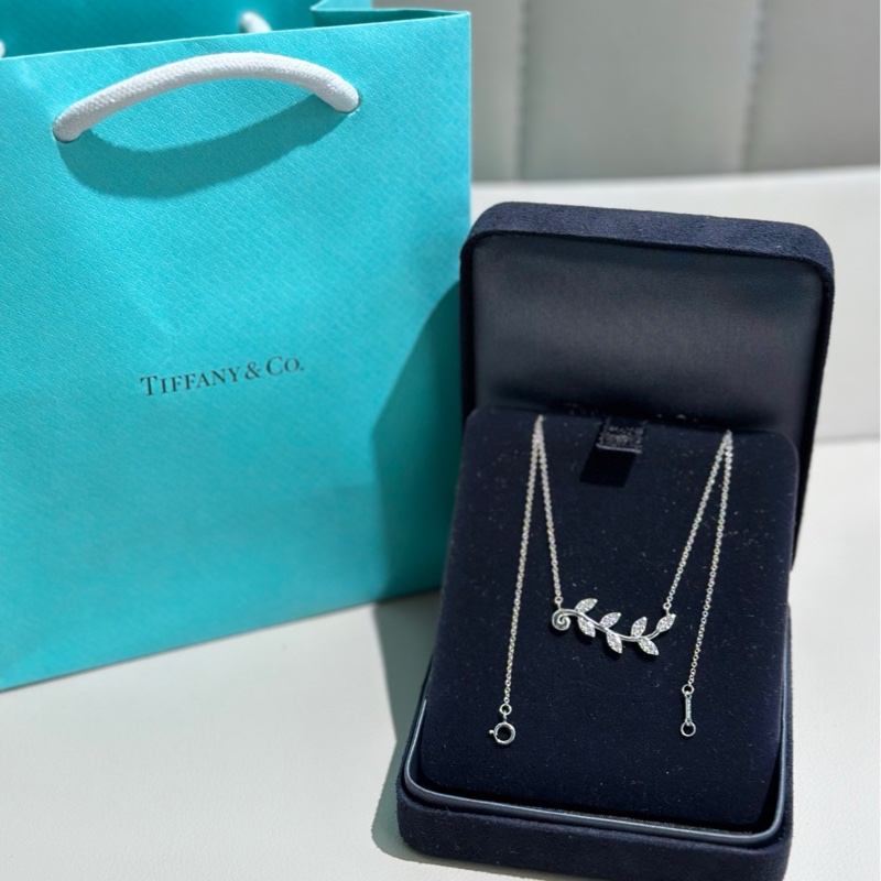 Tiffany蒂芙尼 picasso系列 橄欖枝葉鑲鑽項鍊-0