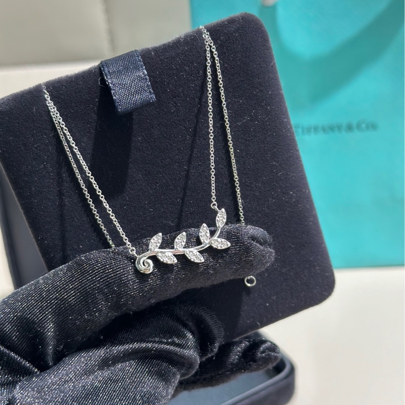 Tiffany蒂芙尼 picasso系列 橄欖枝葉鑲鑽項鍊-5