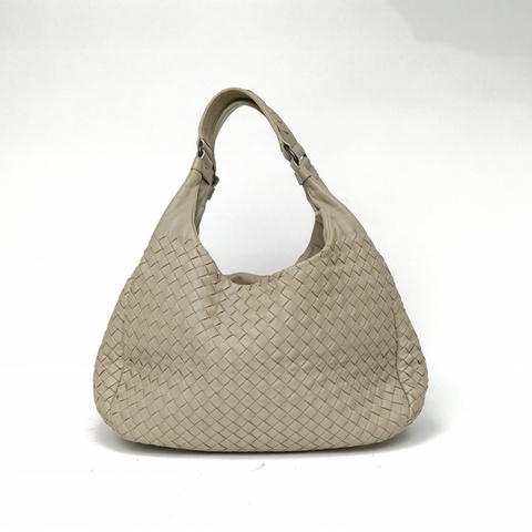 BOTTEGA VENETA 淺灰羊皮經典編織腋下包hobo