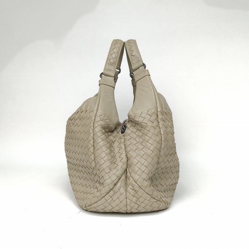 BOTTEGA VENETA 淺灰羊皮經典編織腋下包hobo-1