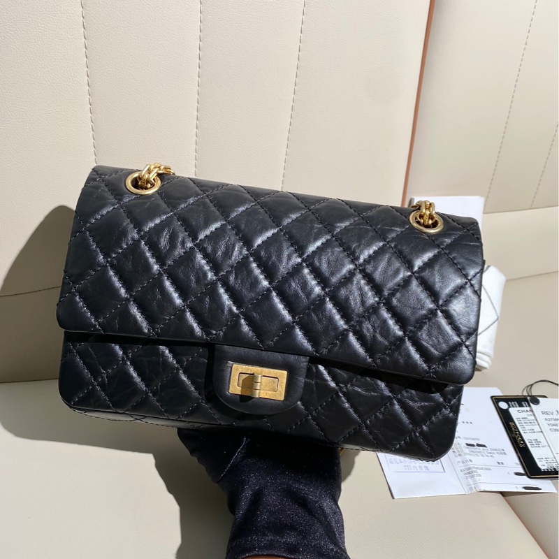 Chanel香奈兒 復刻2.55 黑金雙蓋牛皮鏈條包,小號-1