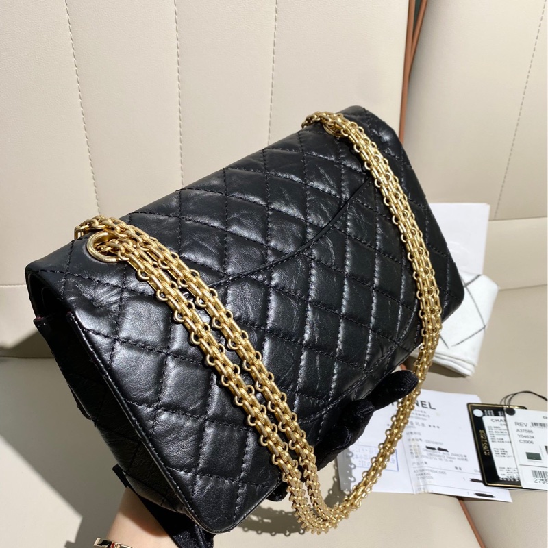 Chanel香奈兒 復刻2.55 黑金雙蓋牛皮鏈條包,小號-2