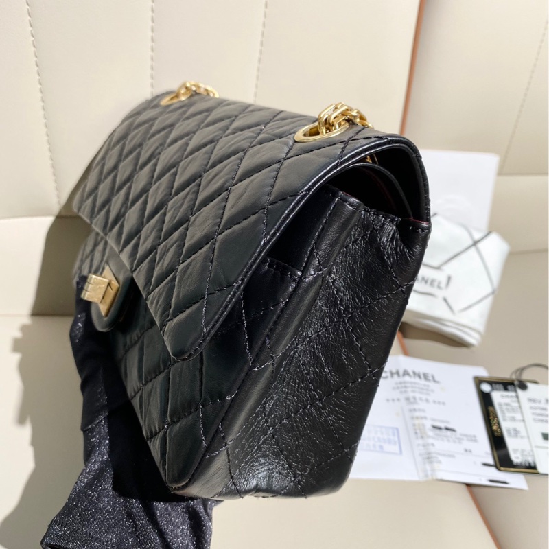 Chanel香奈兒 復刻2.55 黑金雙蓋牛皮鏈條包,小號-3