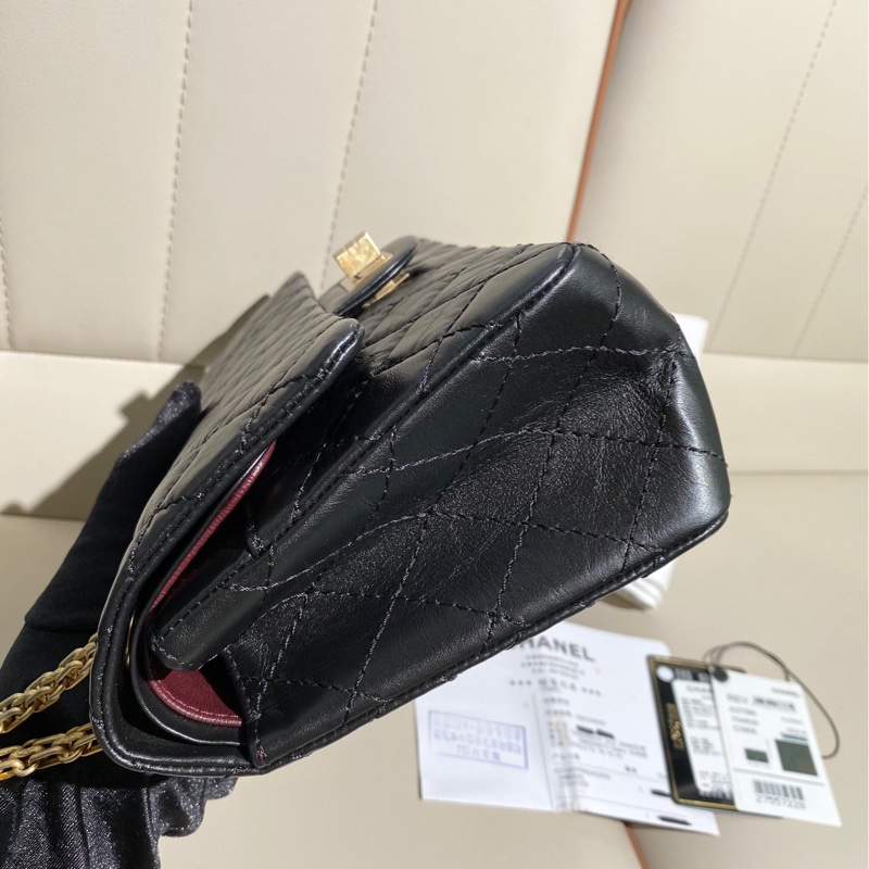 Chanel香奈兒 復刻2.55 黑金雙蓋牛皮鏈條包,小號-4