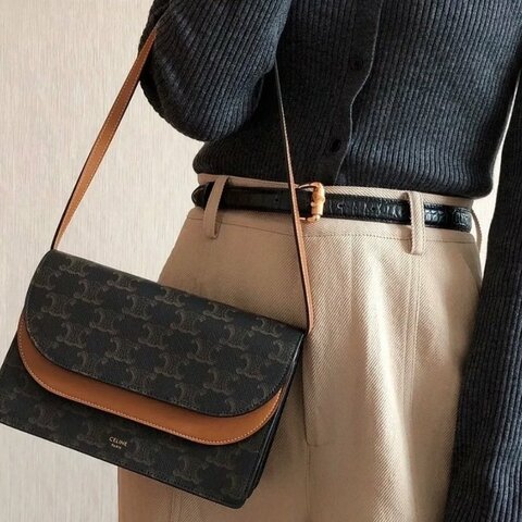 Celine原花凱旋門雙蓋woc斜背包