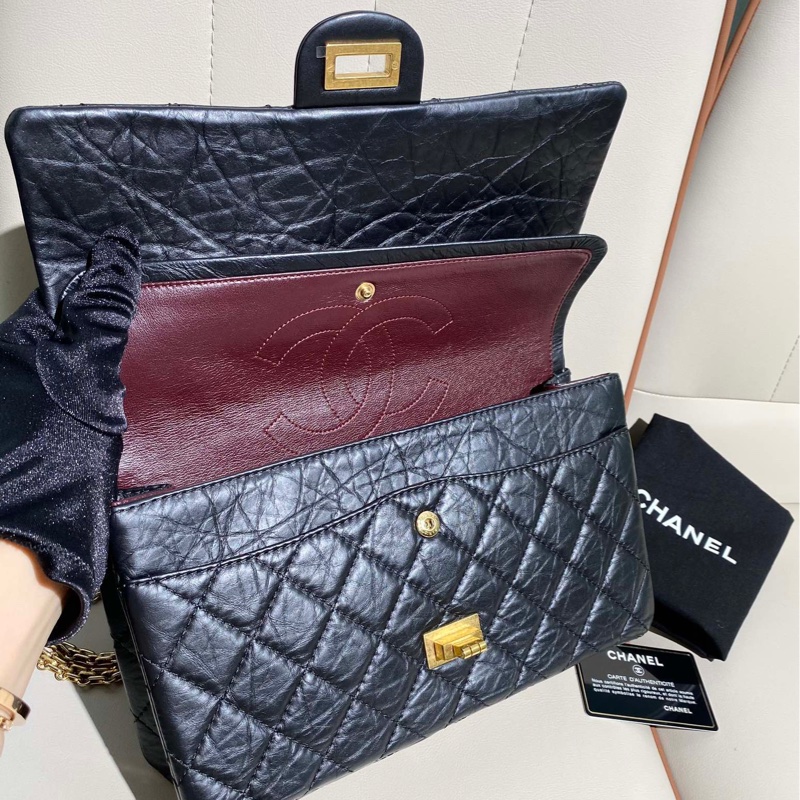 Chanel香奈兒 黑色牛皮2.55 復古金扣鏈條包，中號-5