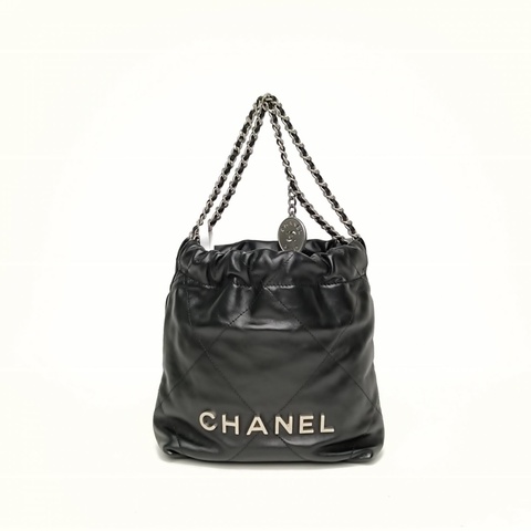 CHANEL 22BagTote托特包Mini黑色牛皮晶片開銀扣