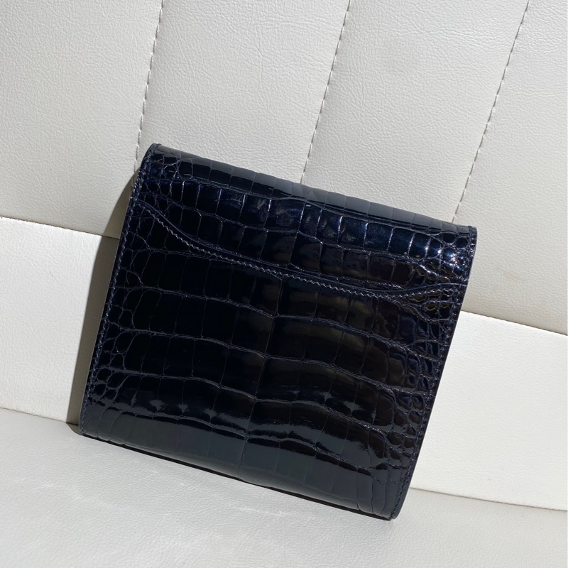 Hermes愛馬仕 constance康康 黑色鰐魚皮金扣 短款錢包-4