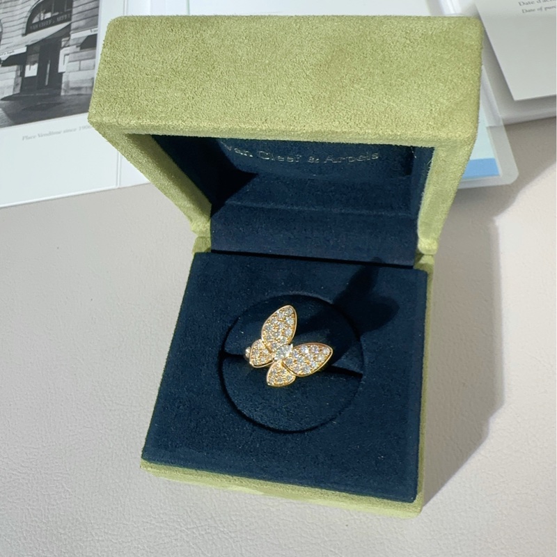 Vca梵克雅寶 two butterfly系列 18K黃金滿鑽蝴蝶戒指，52碼-3