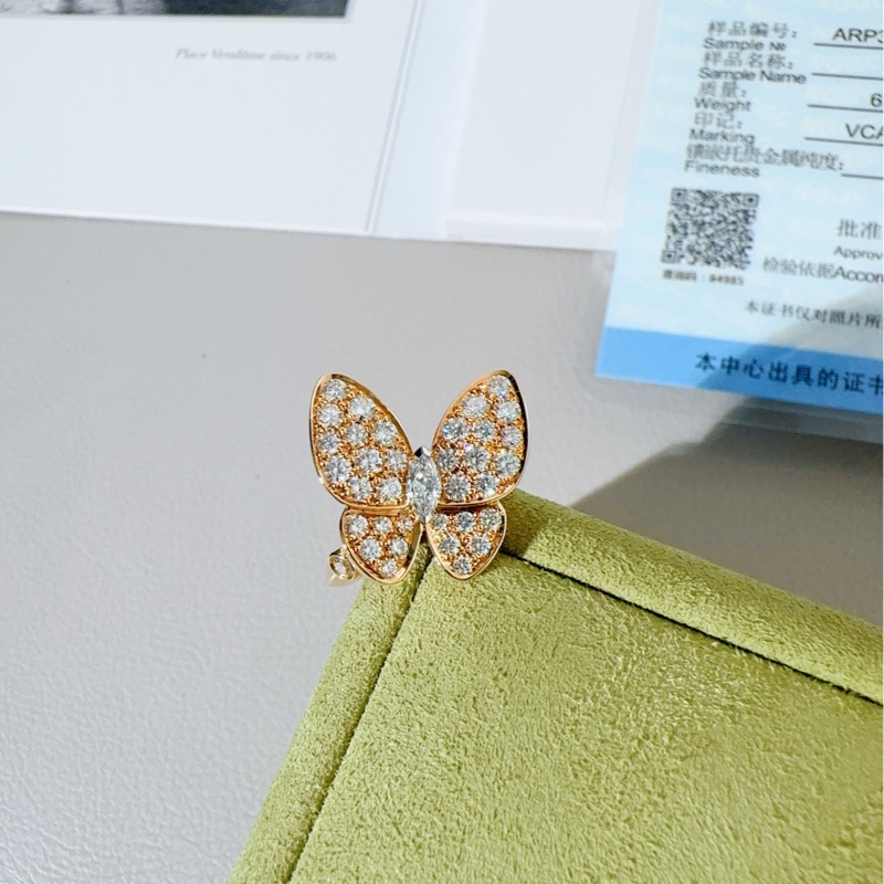 Vca梵克雅寶 two butterfly系列 18K黃金滿鑽蝴蝶戒指，52碼-4