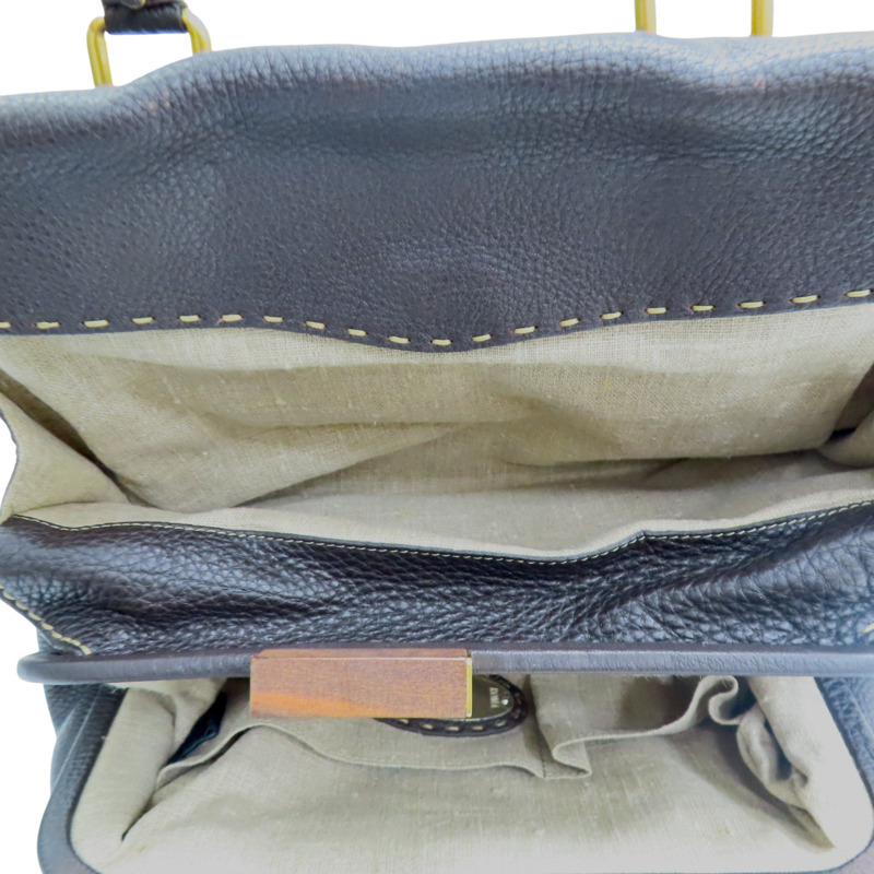 棕色 Selleria 牛皮 手提包【FENDI 芬迪】 8BN218-4