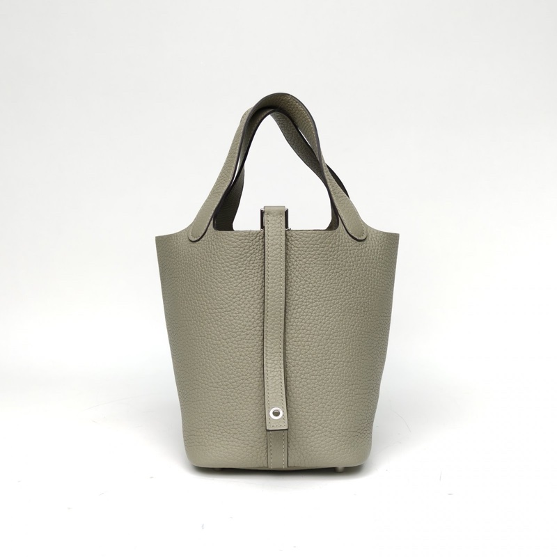 HERMES Picotin18菜籃子鼠尾草綠TC皮B刻銀扣-2