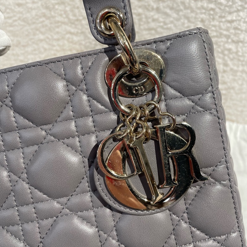 迪奥/Dior 灰色浅金扣 四格戴妃 徽章宽肩带 尺寸:20*17*8 成色好-1