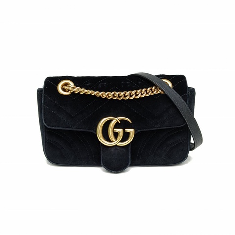 GUCCI GGMarmont肩背包Mini22黑色天鵝絨金扣