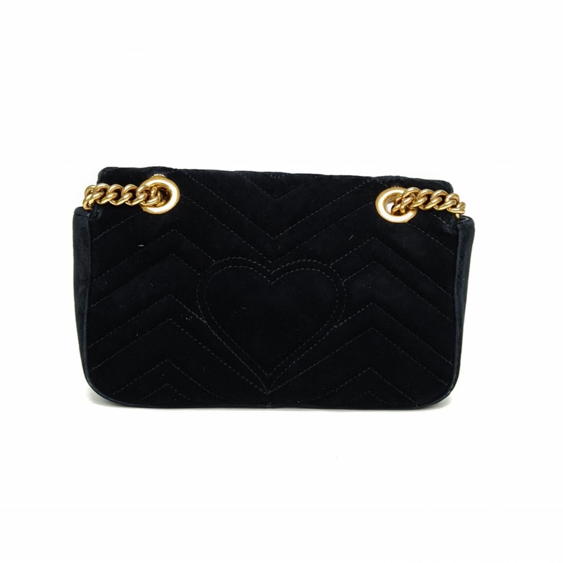 GUCCI GGMarmont肩背包Mini22黑色天鵝絨金扣-2