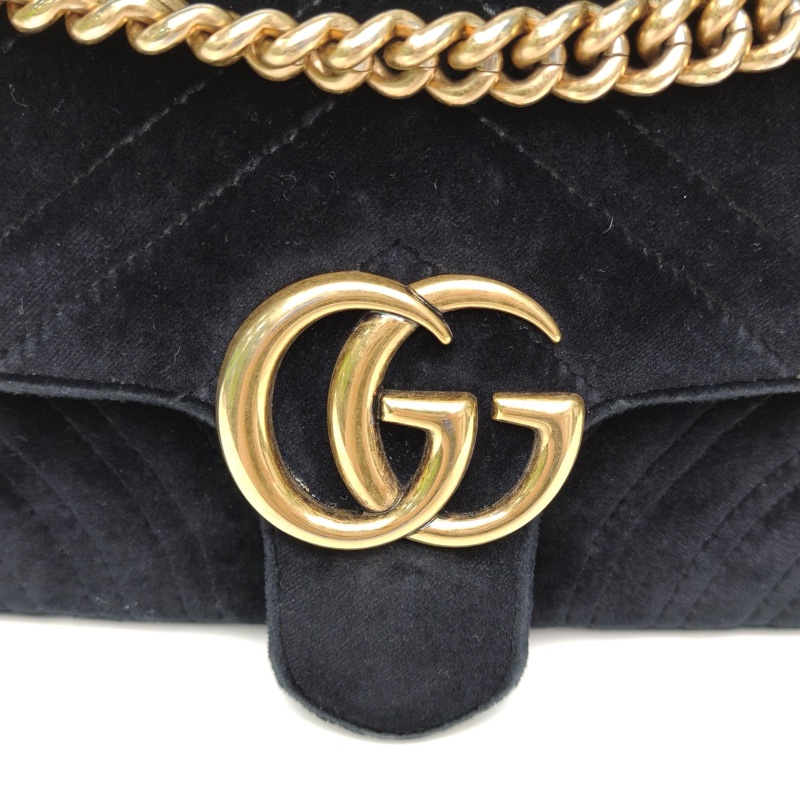GUCCI GGMarmont肩背包Mini22黑色天鵝絨金扣-5