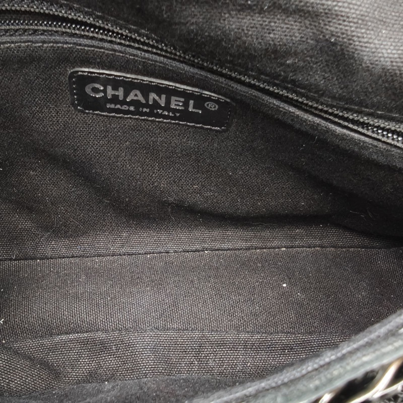 CHANEL 黑色漆皮14開銀扣CF口蓋包網兜黑銀二合一托特包-4