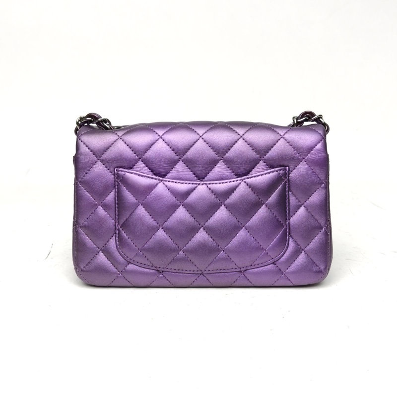 CHANEL CF口蓋包大Mini20cm紫色羊皮24開鎢鋼扣-2