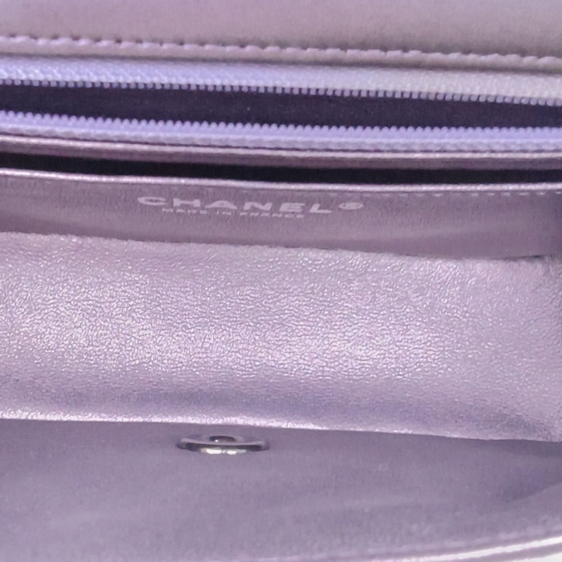 CHANEL CF口蓋包大Mini20cm紫色羊皮24開鎢鋼扣-4
