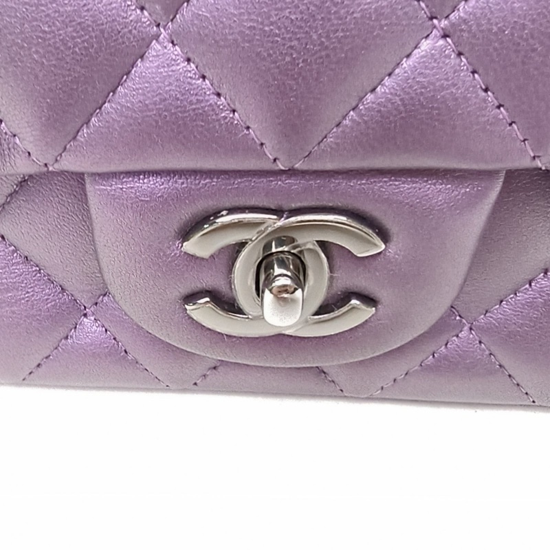 CHANEL CF口蓋包大Mini20cm紫色羊皮24開鎢鋼扣-5