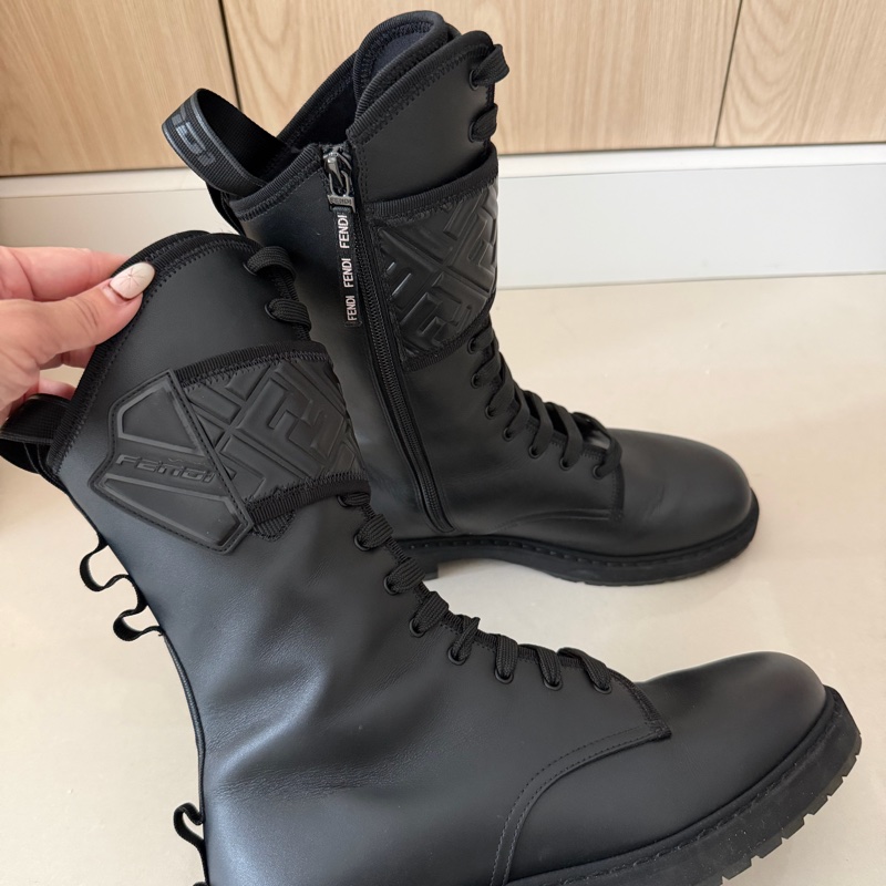 Fendi 壓花側拉鍊牛皮靴子-4