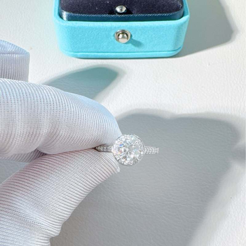 Tiffany蒂芙尼 豪華鑲嵌白金鑽石戒指,47碼-3