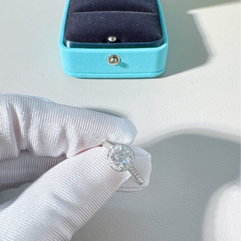 Tiffany蒂芙尼 豪華鑲嵌白金鑽石戒指,47碼-4