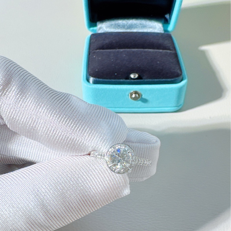 Tiffany蒂芙尼 豪華鑲嵌白金鑽石戒指,47碼-5