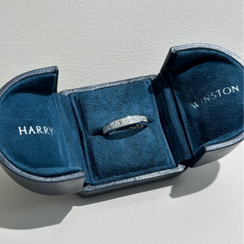 Harry Winston海瑞溫斯頓 中古 Vintage 鉑金T 祖母綠切割方鑽 一圈滿鑽 鑽戒-0