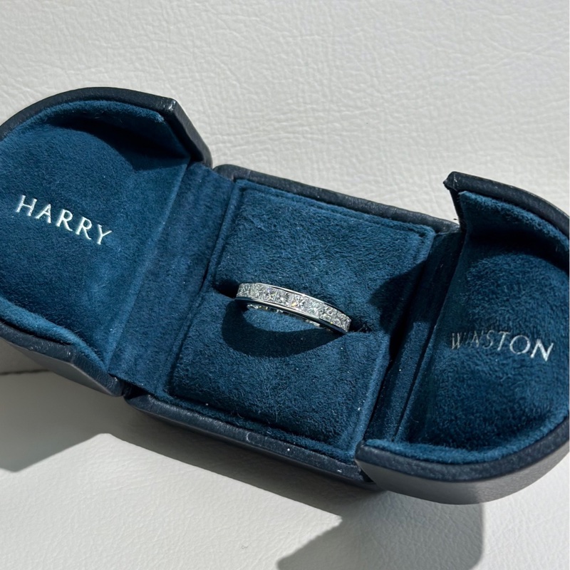 Harry Winston海瑞溫斯頓 中古 Vintage 鉑金T 祖母綠切割方鑽 一圈滿鑽 鑽戒-1