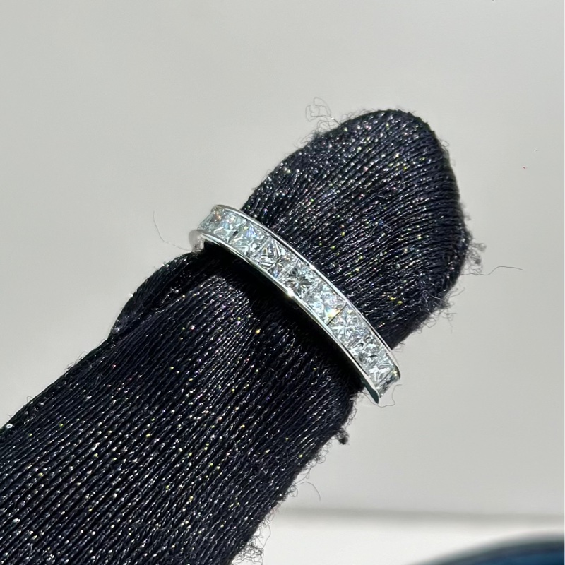 Harry Winston海瑞溫斯頓 中古 Vintage 鉑金T 祖母綠切割方鑽 一圈滿鑽 鑽戒-3