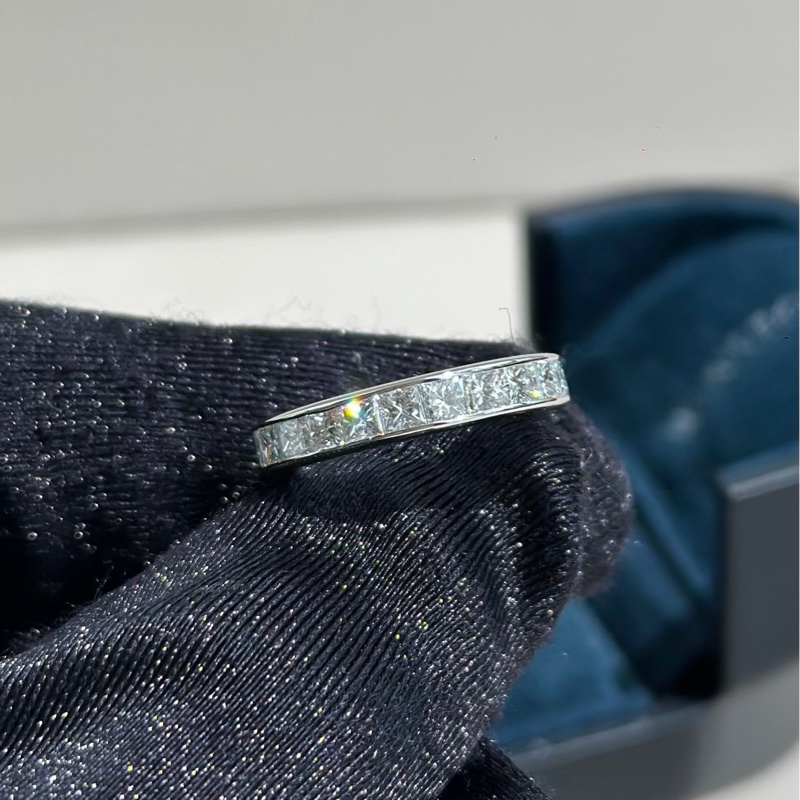 Harry Winston海瑞溫斯頓 中古 Vintage 鉑金T 祖母綠切割方鑽 一圈滿鑽 鑽戒-4