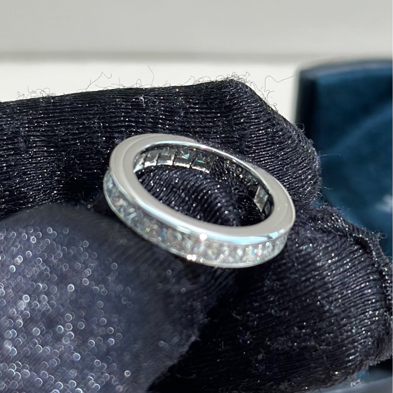 Harry Winston海瑞溫斯頓 中古 Vintage 鉑金T 祖母綠切割方鑽 一圈滿鑽 鑽戒-5