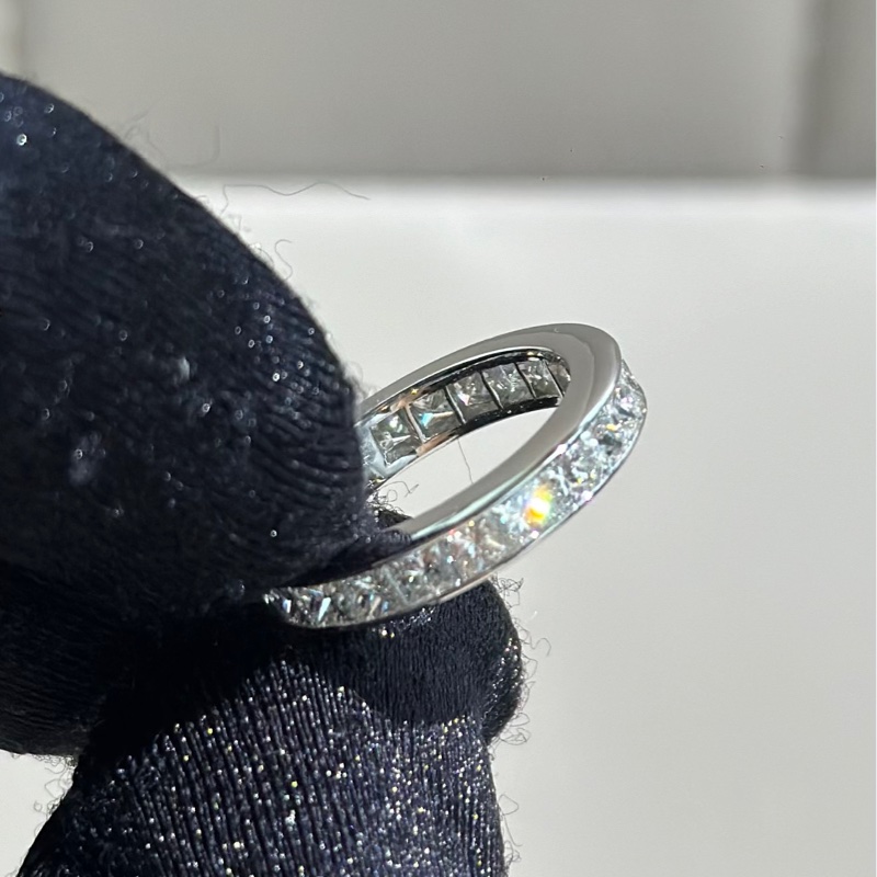 Harry Winston海瑞溫斯頓 中古 Vintage 鉑金T 祖母綠切割方鑽 一圈滿鑽 鑽戒-6