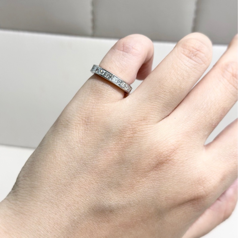 Harry Winston海瑞溫斯頓 中古 Vintage 鉑金T 祖母綠切割方鑽 一圈滿鑽 鑽戒-7