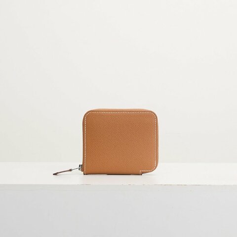 二手Hermès 絲巾短夾/金棕 招財黃