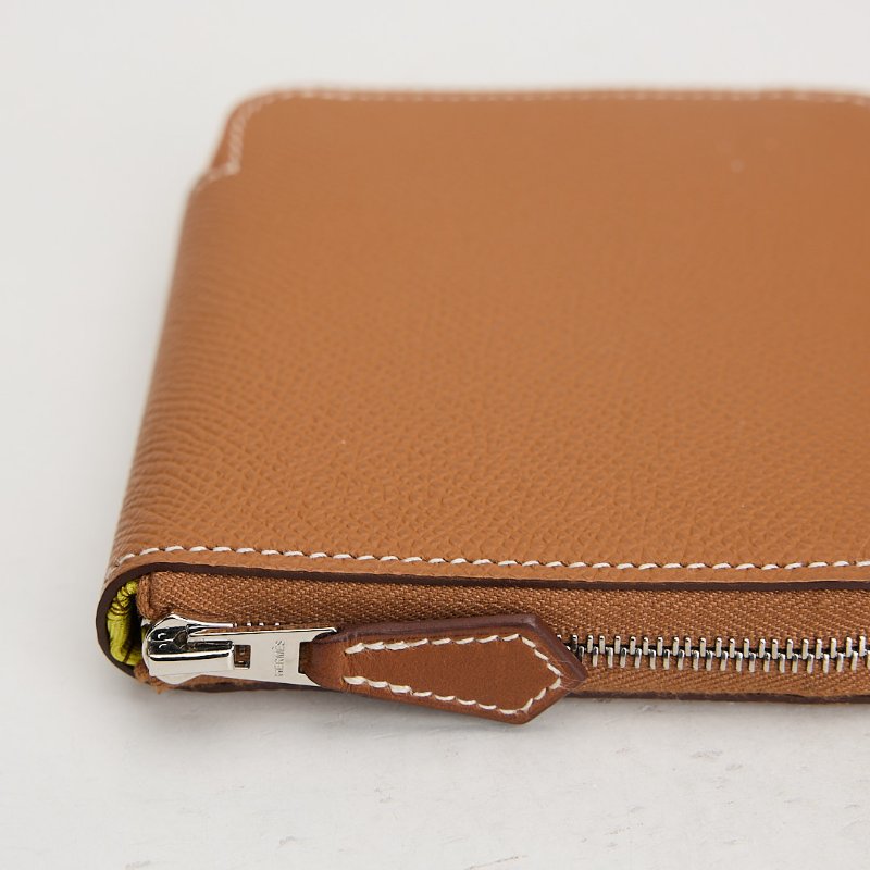 二手Hermès 絲巾短夾/金棕 招財黃-4