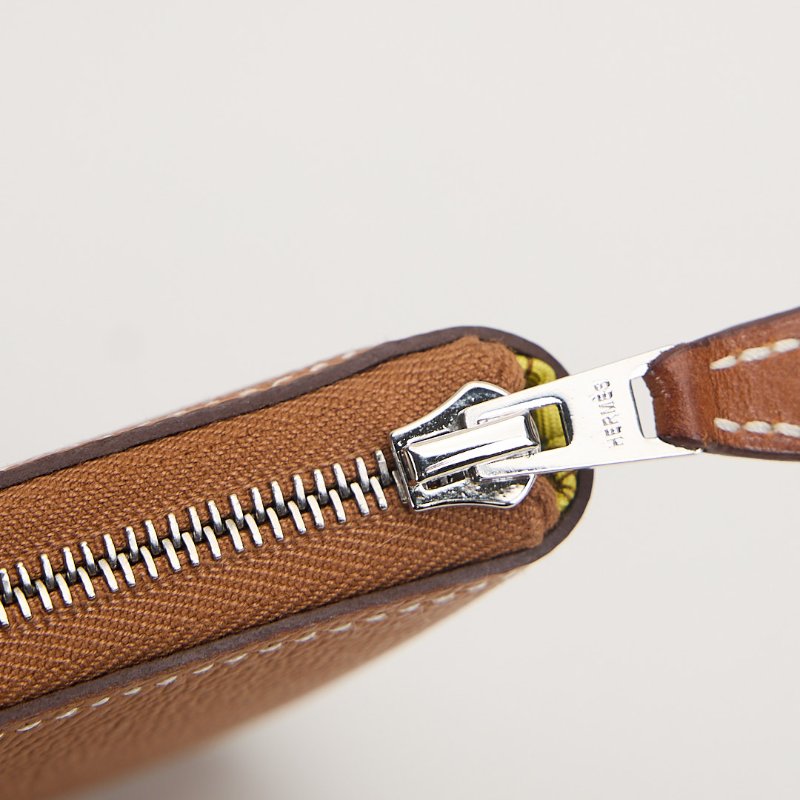 二手Hermès 絲巾短夾/金棕 招財黃-13