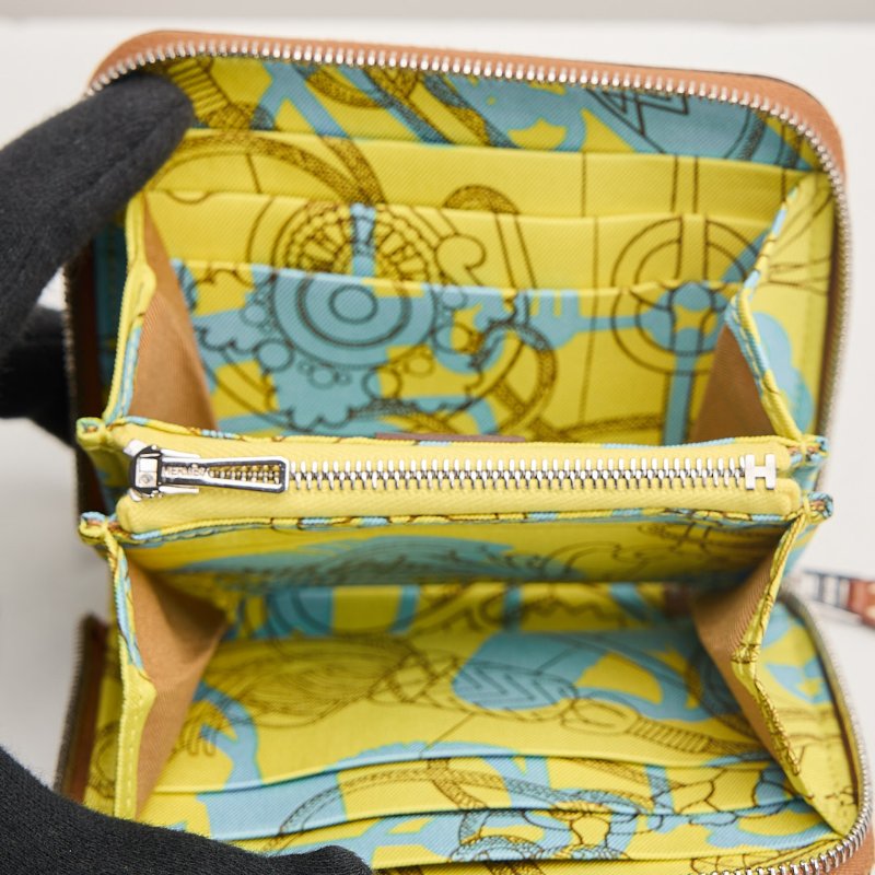 二手Hermès 絲巾短夾/金棕 招財黃-14