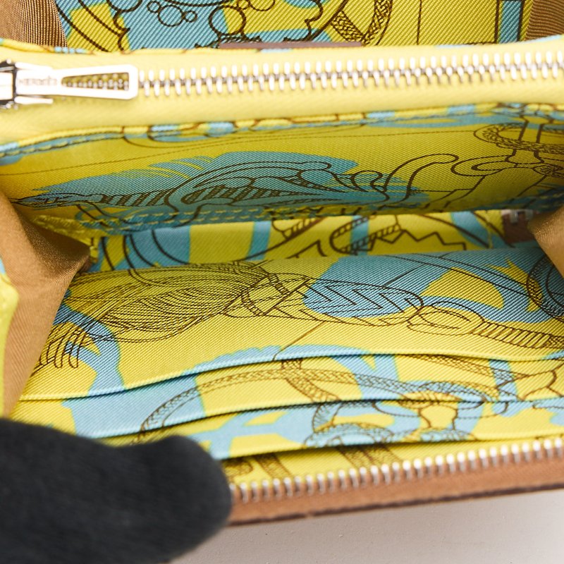 二手Hermès 絲巾短夾/金棕 招財黃-15