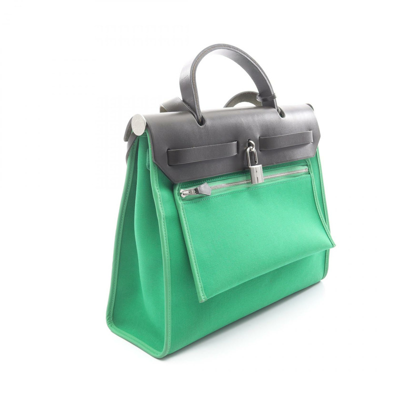 愛馬仕 Herbag Zip PM 單肩手提包,帆布皮革,黑色竹節紋飾,SHW 二手-1