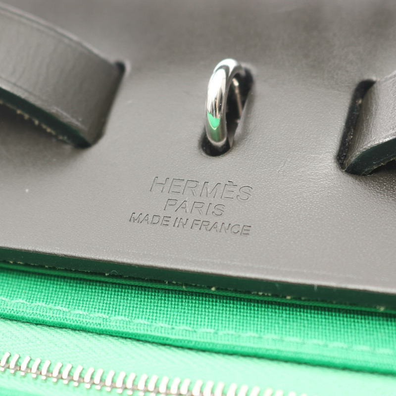 愛馬仕 Herbag Zip PM 單肩手提包,帆布皮革,黑色竹節紋飾,SHW 二手-3