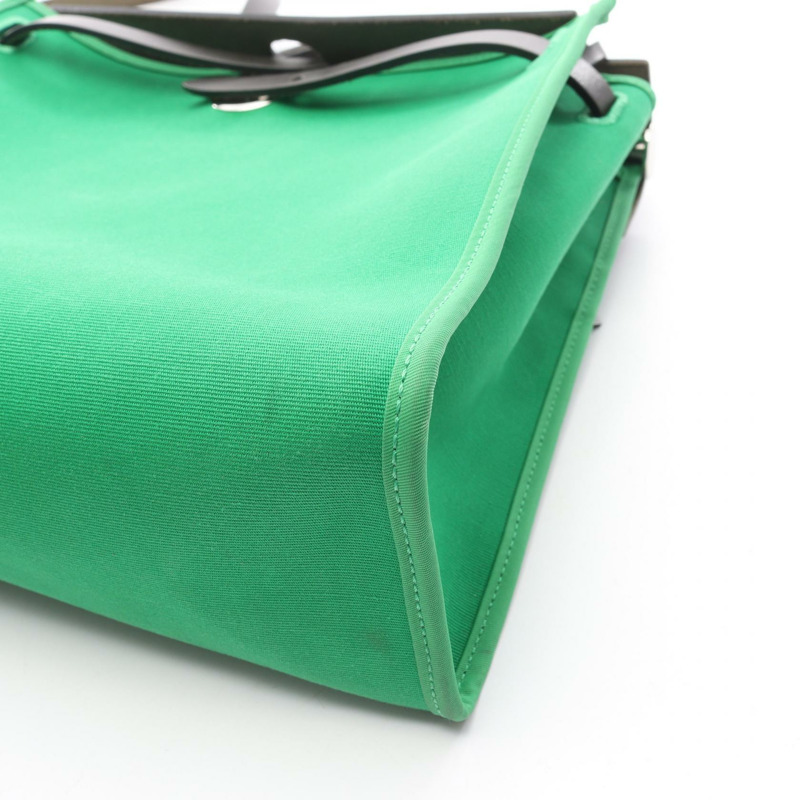 愛馬仕 Herbag Zip PM 單肩手提包,帆布皮革,黑色竹節紋飾,SHW 二手-9