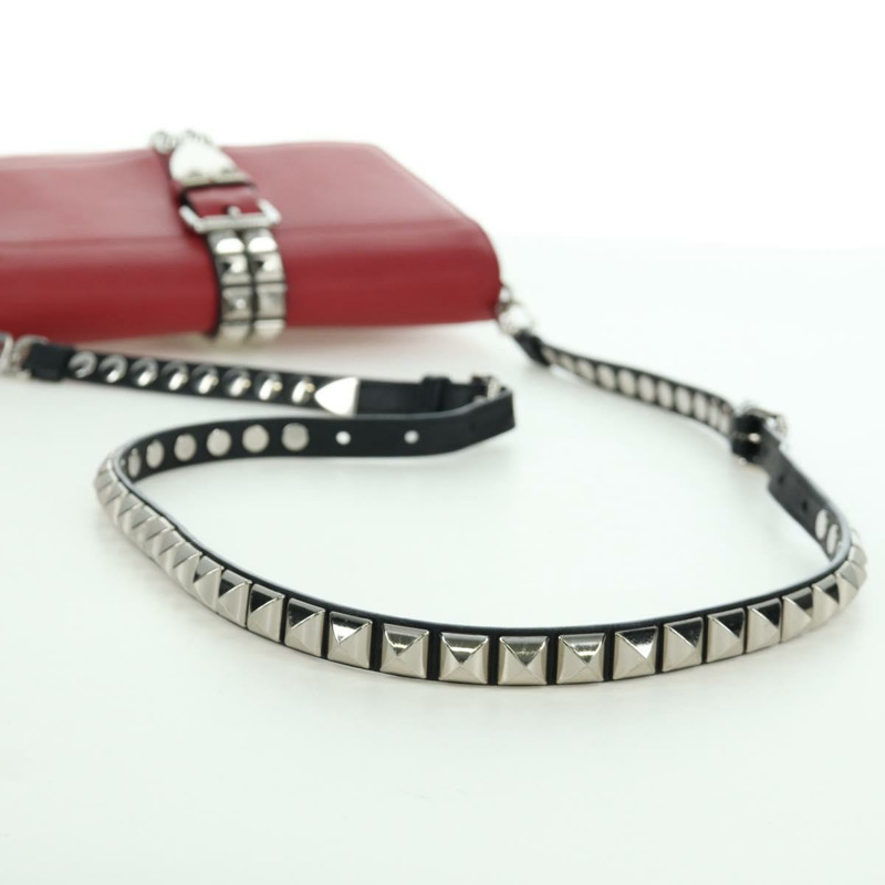 【日本直送】PRADA Electra鉚釘鏈條單肩包，皮革材質，紅色銀色，正品 am11175V-6