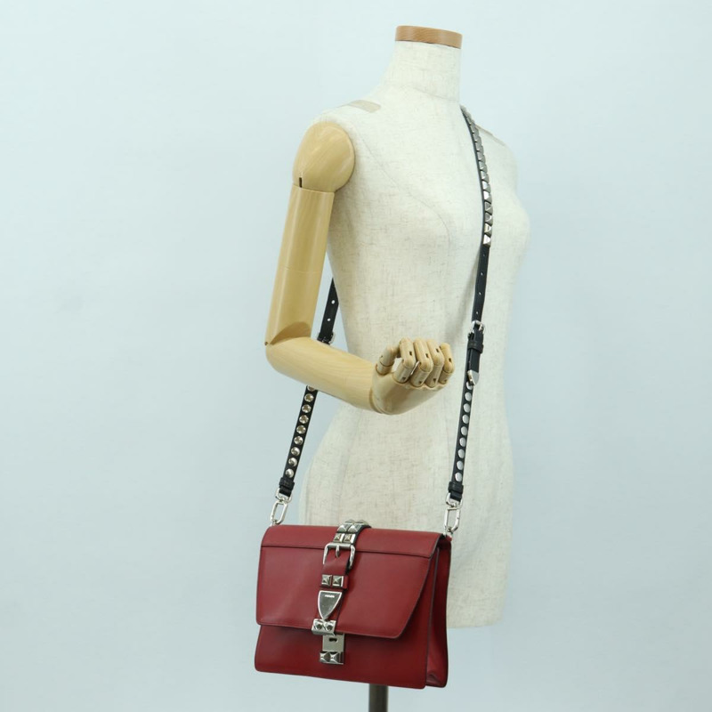 【日本直送】PRADA Electra鉚釘鏈條單肩包，皮革材質，紅色銀色，正品 am11175V-26
